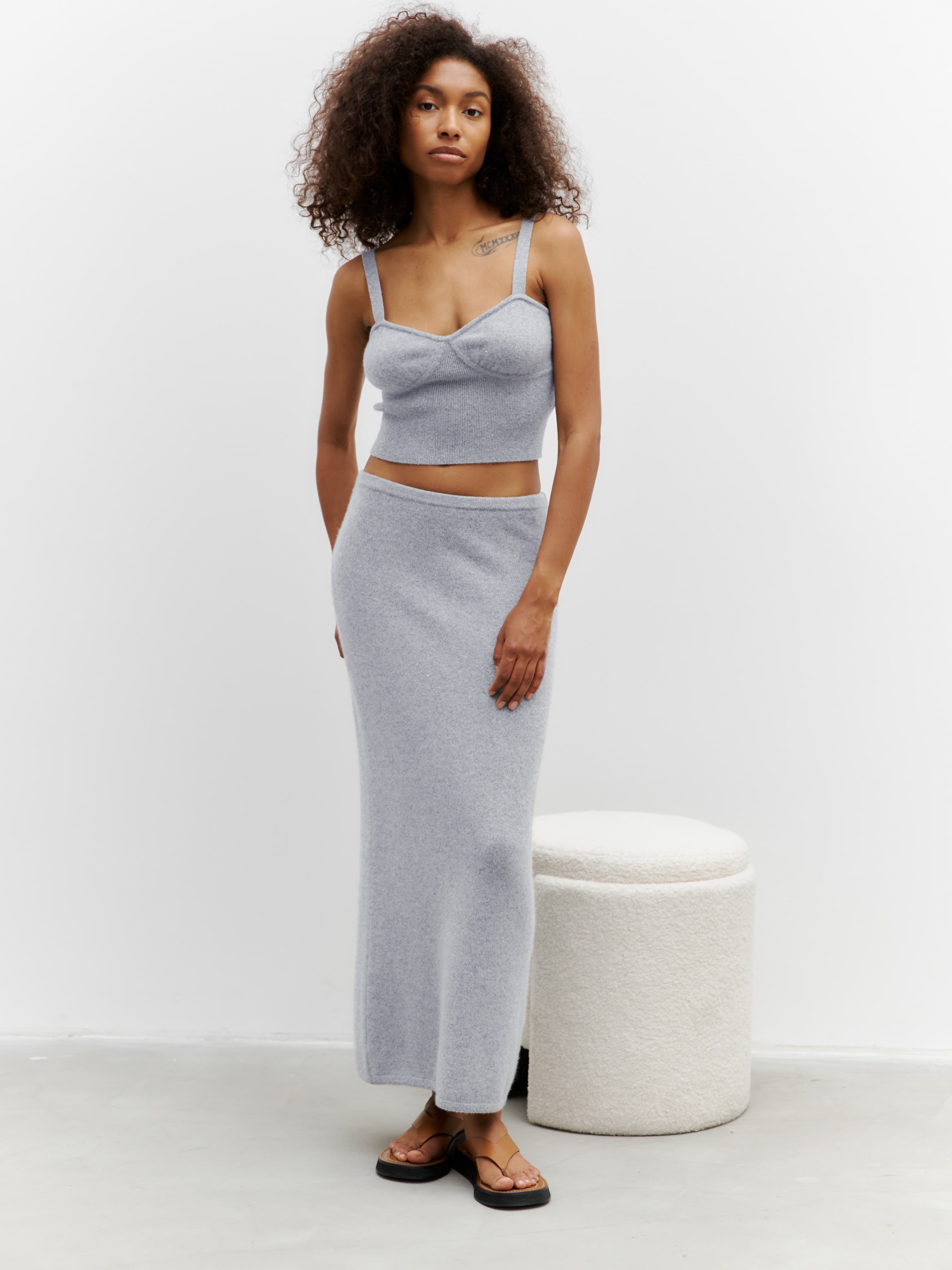 Grey ribbed 2025 maxi skirt